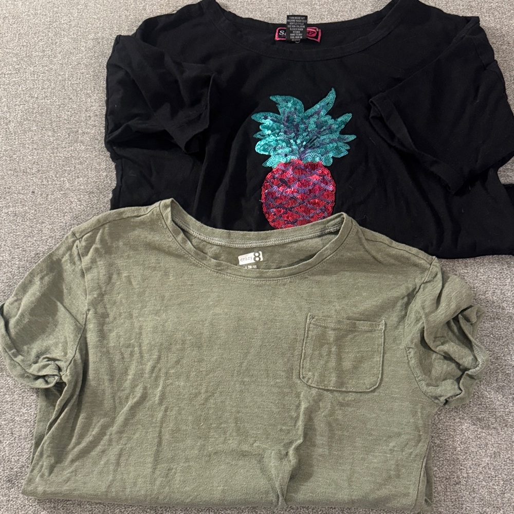 5/$15- Black and Green Kids Shirts with Sequin Pineapple Design